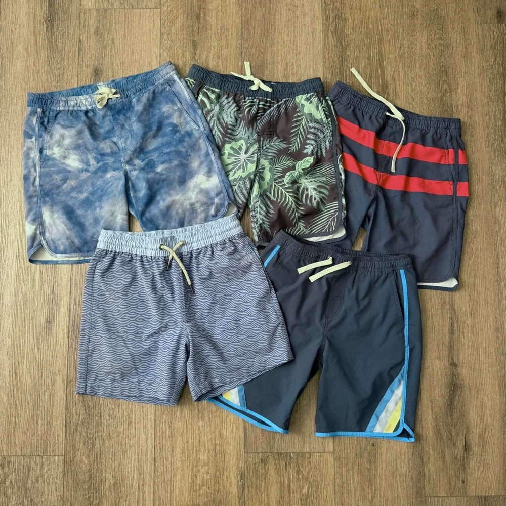 Fair Harbor Anchor Swim Trunks Boys Size Medium Lot of 5 Tropical Stripe Tie Dye